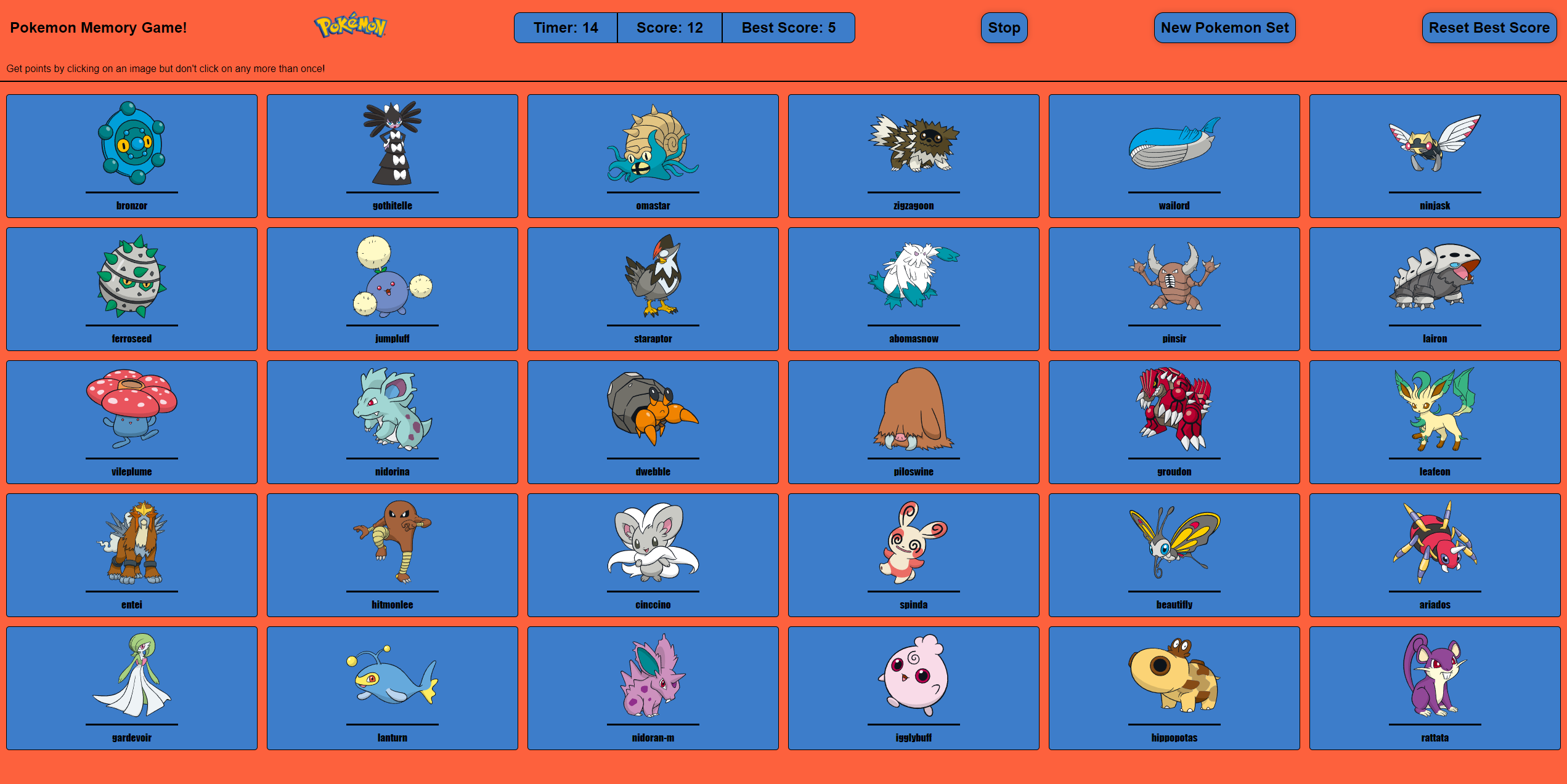 Pokemon Memory Game